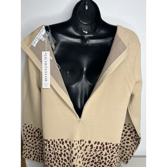 NWT Lily and Taylor Tan Spotted Dress Decorative Buttons Women’s Size Large - Picture 9 of 12
